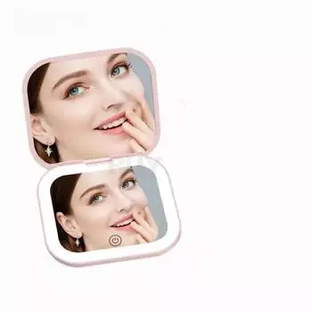 Compact Cosmetic Mirror Small Vanity Table Folding with Lights Handheld Mini Pocket Travel Makeup Mirror 2X magnifying for Gifts белый