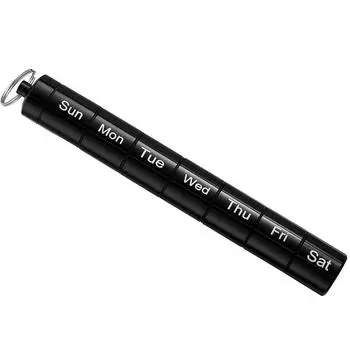Compact Weekly Pill Box Stackable Mini Metal Pill Container Slide Medicine Organizer Hold Pills Black-With keychain