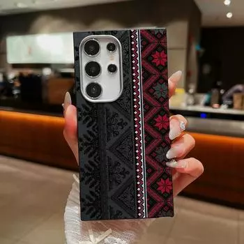 Complex Pattern TPU Leather Texture Case For Samsung S25 S24 FE S23 Ultra S22 A56 A36 A16 A15 A55 Shockproof Soft Matte Phone Cover Samsung S25 чёрный/красный