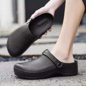 Comwarm Men s Clogs Slippers Fashion Non-slip Garden Shoes Waterproof Wear-Resistant Kitchen Shoes New Large Size Rubber Sandals 38 чёрный