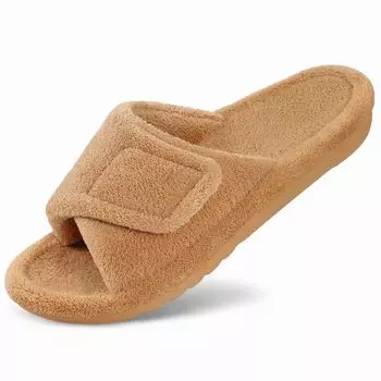 Comwarm Open Toe Fur Slippers For Women Non-slip Fuzzy Slides With Arch Support Ladies Bedroom Fluffy Slippers Plush House Shoes 37&CHINA розовый