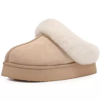Comwarm Platform Fuzzy Slippers For Women Winter Plush Slippers Warm Furry Slippers Indoor Thick Sole Memory Foam House Slippers 36-37 абрикосовый