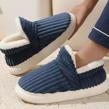 Comwarm Warm Plush Men Slippers New Fuzzy Outdoor Antiskid Cotton Boots Indoor Fur Women Slippers Winter Fluffy Men House Shoes 36-37