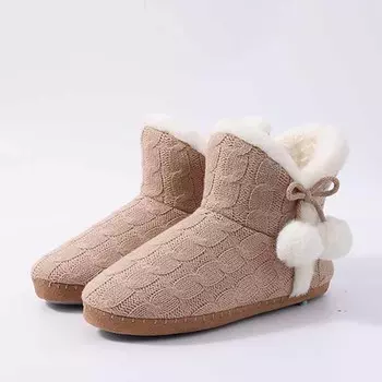 Comwarm Women Fluffy Snow Boots 2024 New Knit Fuzzy Outdoor Flat Cotton Shoes Winter Fur Ankle Boots Plush Women House Slippers 36 серый