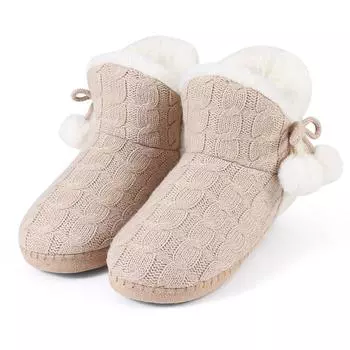 Comwarm Women Fuzzy Snow Boots Winter Women Knit Plush Lining Slippers Non-slip Furry Flat Ankle Boots Warm House Fluffy Shoes 36 тёмно-синий