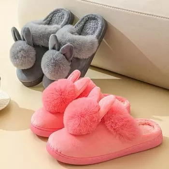 Теплые женские пушистые тапочки Comwarm с длинными ушками, зимние утолщенные плюшевые тапочки для пар, удобные домашние пушистые тапочки из хлопка 36-37 розовый