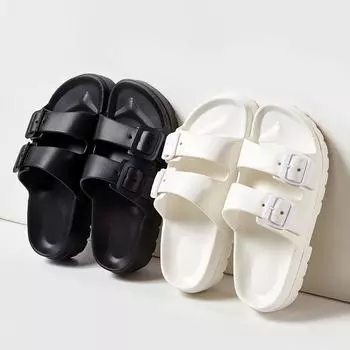 Comwarm женские летние новые сандалии модные толстые подошвы уличные нескользящие пляжные тапочки с двойной пряжкой повседневные домашние тапочки из ЭВА 36-37 чёрный