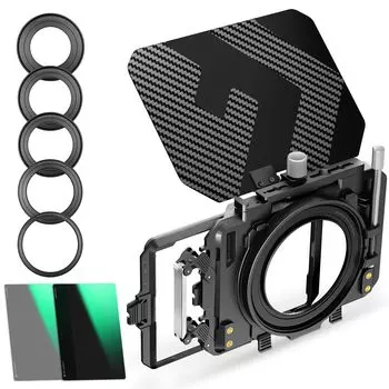 Concept Mini Matte Box Фильтр ND дюймов Mini Matte Box Изготовлен из углеродного волокна Поставляется с адаптерным кольцом Можно прикрепить 2 квадратных фильтра В комплект входит футляр для хранения