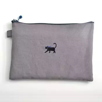 Concise Pencil Fabric Black 547631 Case, Pouch, Cat, Gray,