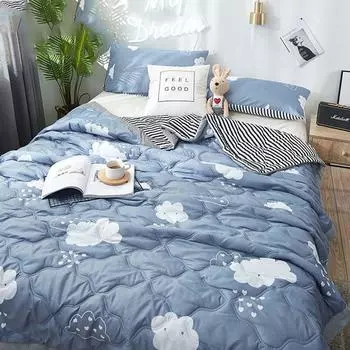 Conditioning Summer Quilt Thin Duvet Home Dormitory Single Double Washed Blanket White Clouds,180x200cm/70.86x78.74in