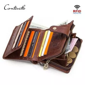 CONTACT S мужской кожаный бумажник с RFID-защитой и с отделениями для пластиковых карт коричневый