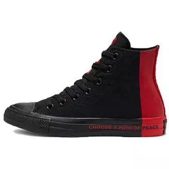 Converse Chuck Taylor All Star High GS Seek Peace Женские кроссовки Черная эмаль-красная 266536F