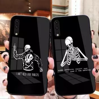 Coo Skull And Text Phone Case For Huawei P50 P40 P30 P20 Pro Mate 40 30 20 Pro Nova 9 8 7 PC Glass Phone Cover Huawei P50 Pro