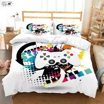 Cool E-Sports Game Controller 3d Printed Quilt Cover Children s Gift Bedding Set Quilt Cover Pillowcase Three-Piece Set EU 135x200cm 2PCS