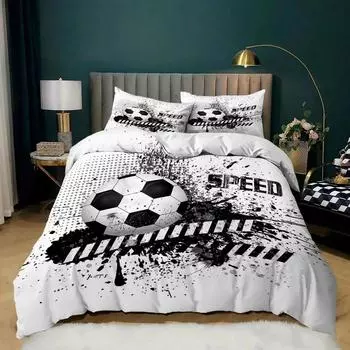 Cool Football Soccer 3D Bedding Set Duvet Cover Pillowcases Comforter Bed Linen Room Decor for Boys Gift Twin Queen King Size EU single(135x200cm)