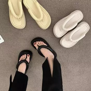Cool slippers women s summer outer wear thick-soled flip-flops 2025 new summer beach seaside toe bread bubble slippers 35 жёлтый