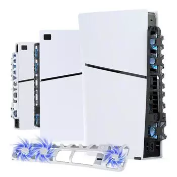 Cooler Fan with LED Light and 3 Fans Efficient Cooling System 1100 RPM Game Console Rear Cooling Fan for PS5 Slim Console чёрный