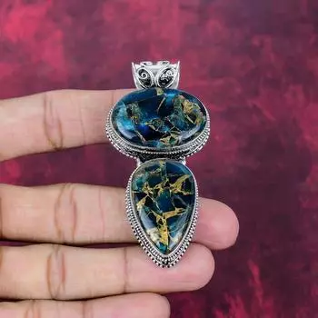 Copper Apatite Handmade Gemstone Pendant, 925 Solid Sterling Silver Pendant Bohemian Jewelry, For Engagement Gift 2.75 Inches
