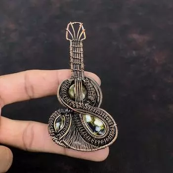 Copper Black & White Turquoise Pendant Copper Wire Wrapped Pendant Guitar Pendant Gemstone Pendant Handmade Copper Jewelry Gift For Mother