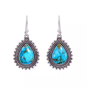 Copper Blue Turquoise 925 Sterling Silver Earring V9746, Blue Earring, Pear Earring, Valentin s Day Gift, Gift For Her, Birthday Gift, Handmade Jewelr
