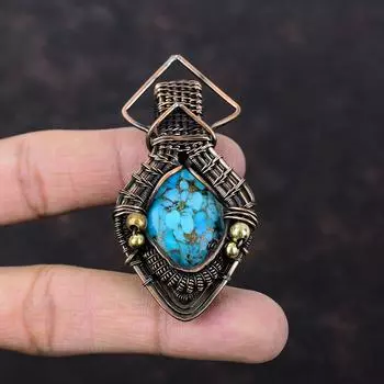 Copper Blue Turquoise Pendant Copper Wire Wrapped Pendant Natural Gemstone Pendant Copper Wire Jewelry Gift For Her Handmade Elegant Jewelry