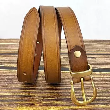 Copper Buckle Belt Women S Genuine Leather Pin Buckle Fashion First Layer Cowhide Handmade Retro Belt Women S Simple Thin Belt Tide 95 хаки