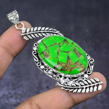 Copper Green Turquoise Gemstone 925 Steling Silver Jewelry Pendant 3.15 m0T83