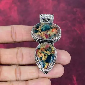 Copper Multi Tourmaline Handmade Gemstone Pendant, 925 Solid Sterling Silver Pendant Beautiful Pendant, For Thanksgiving 2.75 Inches