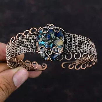 Copper Multi Turquoise Cuff Bracelet Copper Wire Wrapped Gemstone Bangle Adjustable Cuff Bracelet Copper Jewelry For Gift Handmade Jewelry
