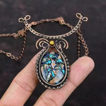 Copper Multi Turquoise Necklace Copper Wire Wrapped Gemstone Necklace Handmade Designer Jewelry Adjustable Necklace Copper Jewelry For Gift