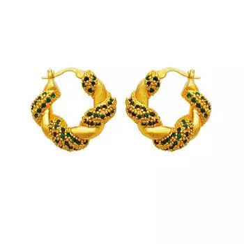 Copper Plated Real Gold Exaggerated Design Metallic Earrings Green Zircon Earrings T865 золотой
