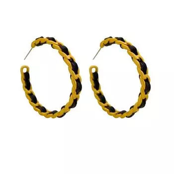Copper Plated Real Gold S925 Silver Needle Exaggerated Chain C Circle Earrings T1307