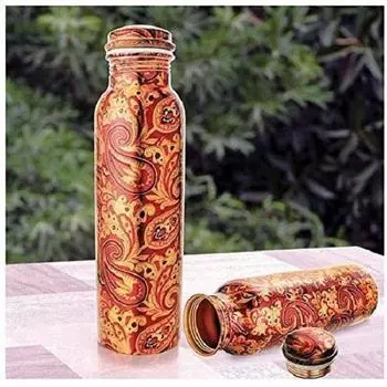 Copper Printed Water Bottle 1000ml (Red Print) Leak Proof (SET of 2)