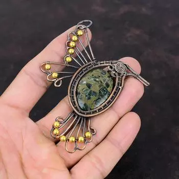 Copper Seraphinite Pendant Copper Wire Wrapped Pendant Dainty Gemstone Jewelry Handmade Bird Pendant Gift For Her Seraphinite Copper Jewelry