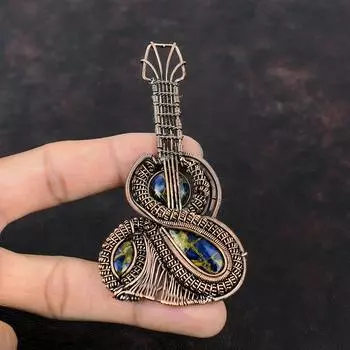 Copper Sodalite Pendant Copper Wire Wrapped Pendant Guitar Jewelry Handmade Gemstone Pendant Copper Wire Jewelry Decent Pendant Gift For Him