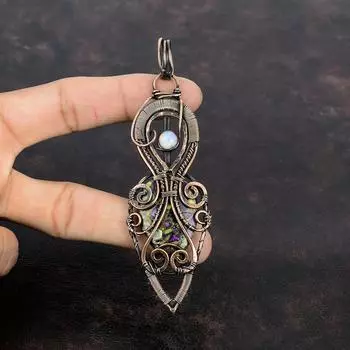 Copper Stichtite Pendant Copper Wire Wrapped Pendant Copper Jewelry Rainbow Moonstone Pendant Handmade Jewelry Gemstone Pendant Gift For Her