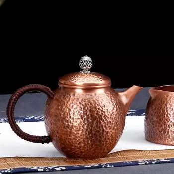 Медный чайник, легко моющийся, портативный, декоративный, с ручкой, для плиты, кованый чайник для домашнего чайного домика, кухни коричневый