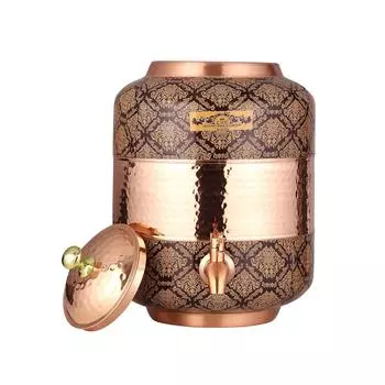 Copper Water Dispenser, Decorative Damask Pattern, Leak-Proof Tap, Heavy Weight (Brown, 18 litres)