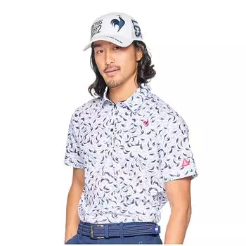 Coq Sportif cool to the highly WH00 [Le Golf] Short-sleeved shirt, all-over pattern, sweat-wicking, quick-drying, stretch-forcer, touch, breathable,