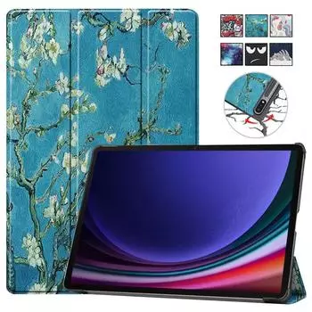 Чехол для Samsung Galaxy Tab S9 Fe Plus, тройной складной чехол-подставка, умный окрашенный кожаный чехол для чехла Galaxy Tab S9 Fe S9 Plus S9 Fe (10.9 Inch) миндальный