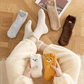 Coral Velvet Women s Winter Thickened Plush Warm Comfortable Sleeping Sock Cute Cartoon Lovely Floor Socks Nice Plus Stockings One Size