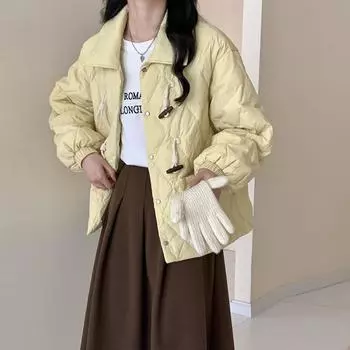 Corner buckle short down jacket women s 2024 winter Korean sweet lapel small white duck down thin coat tide S