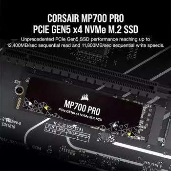 Corsair MP700 PRO 1 ТБ M.2 PCIe Gen5 x4 NVMe 2.0 SSD M.2 2280 До 12 400 МБ/с последовательного чтения высокой плотности TLC NAND 1TB