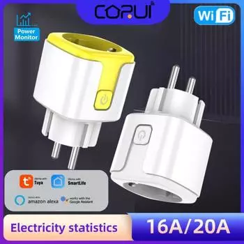 Corui Tuya EU Plug 16a 20a Wi-Fi умная розетка 220 В монитор питания таймер Smart Life управление приложением поддержка Google Home Alexa 20A зелёный