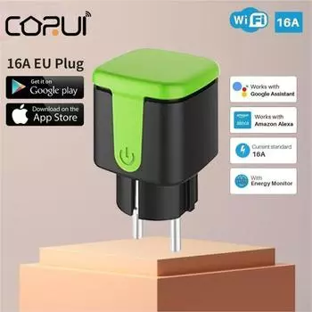 Corui Tuya Wi-Fi Smart Plug EU 16a с функцией монитора мощности Беспроводное приложение Розетка дистанционного управления с Alexa Google Home Voice smart socket