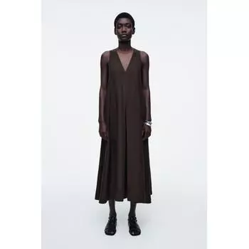 Cos JApAn A Line Linen Blend mAxi Dress Braun/32