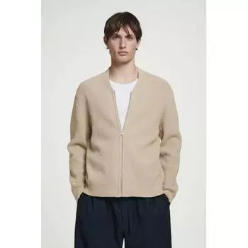Cos Japan Boucl Knit Кардиган с V-образным вырезом и застежкой-молнией dark beige/XS