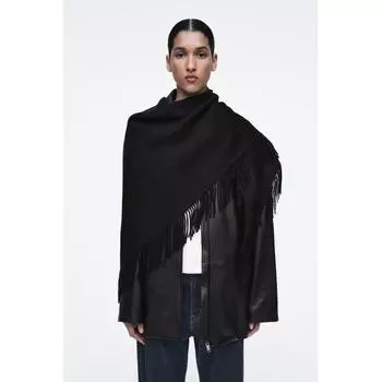 Cos Japan Fringed Merino Wool Triangle Scarf Black/70x170