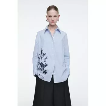 Cos Japan Oversized Floral Print Striped Shirt bluefloral/32