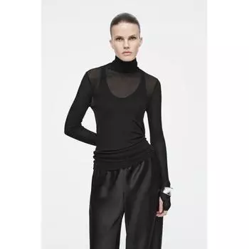 Cos Japan Slim Silk Turtleneck Top Black/SP